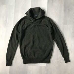 J CREW GREEN WOOL FISHERMAN SHAWL COLLAR CHUNKY SWEATER MENS SMALL